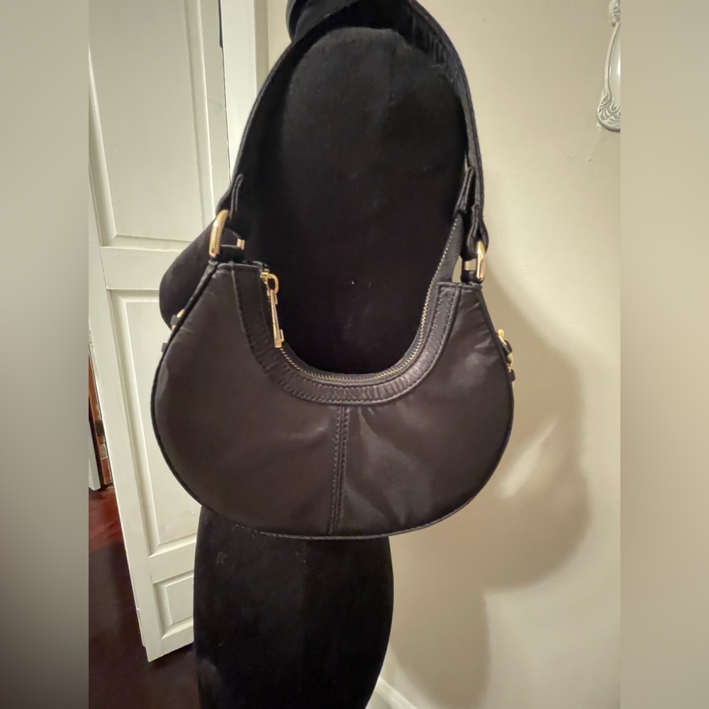 Topshop Black Shoulder Bag with Gold Hardware